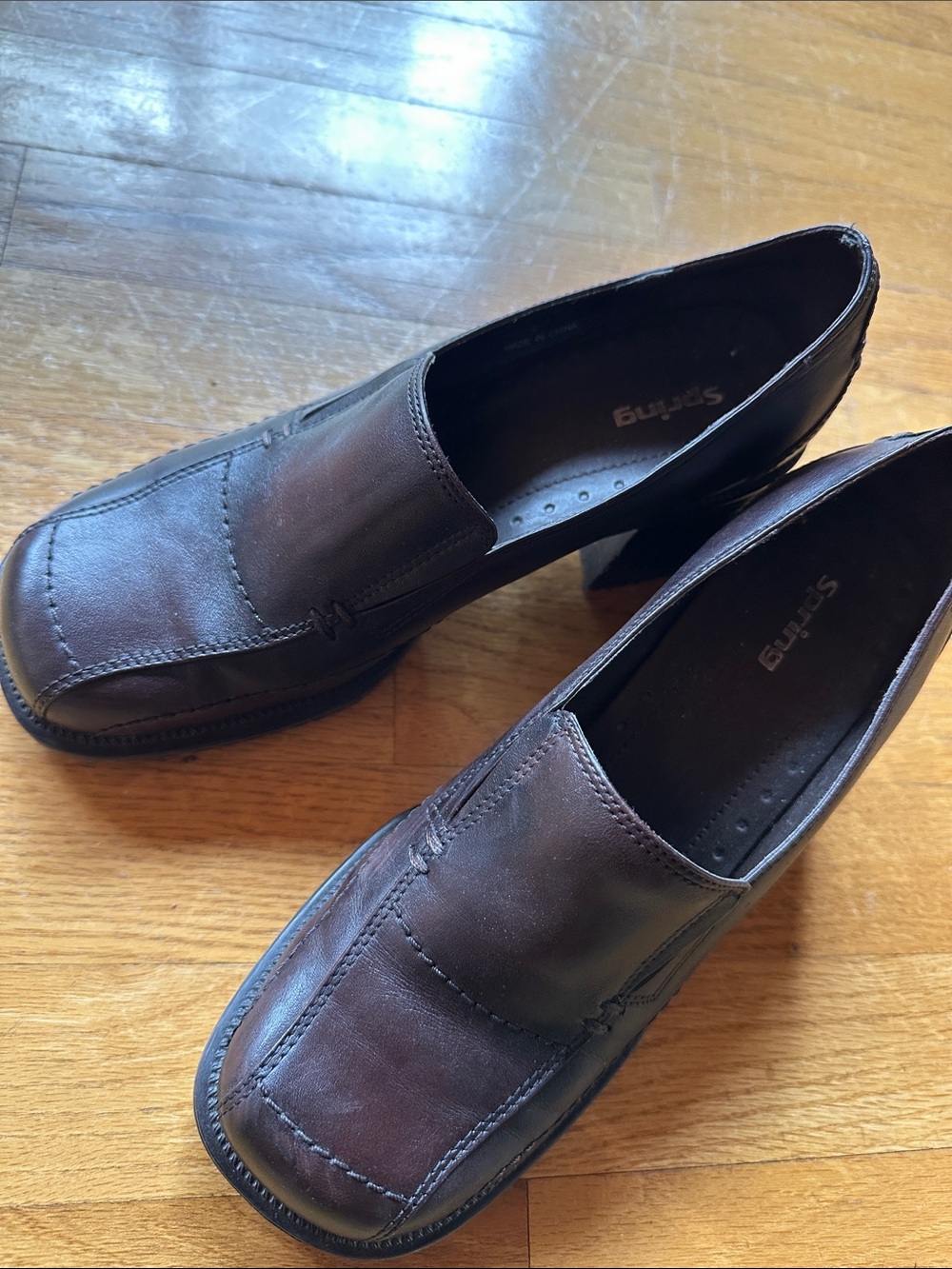 Women European Brown Leather Slip-On Heels 39 8.5